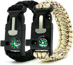 Survival Bracelet Five Functions Fire Starter Compass Whistle Rope Cutter