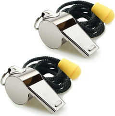 Whistle, 2 Pack Stainless Steel Sports Whistles with Lanyard, Loud Crisp Sound W