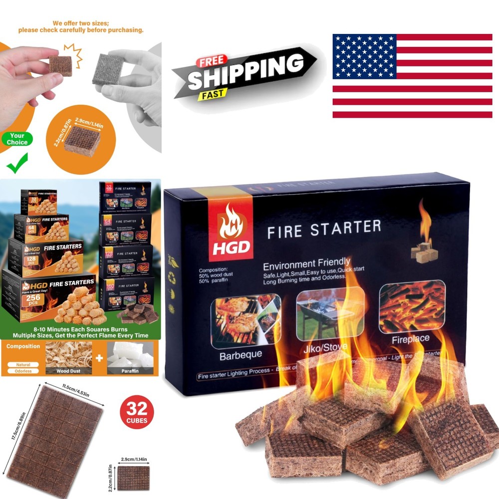 Water Resistant Fire Starter Sticks 32 Count for Charcoal Grills and Outdoor Use