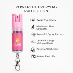 BURN Pepper Spray Keychain 0.5oz Police Strength Self Defense OC for Women Pink