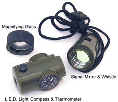 Survival Whistle Kit LED Light Compass Magnifying Glass