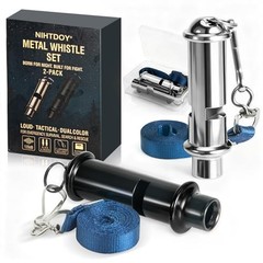 Emergency Whistles 2 Pack, 120dB Pealess Solid Iron Safety Whistles with Nylon