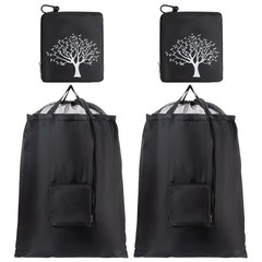 2 Packs Travel Laundry Bags, CLEADUS Foldable Dirty Clothes Bag Large, Black