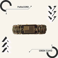 Paracord Bracelet Adjustable With Bronze USA Flag Outdoor Tactical Survival