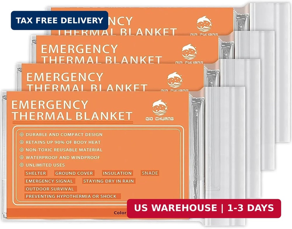Emergency Mylar Thermal Blankets -Space Blanket Survival kit Camping Blanket (4-