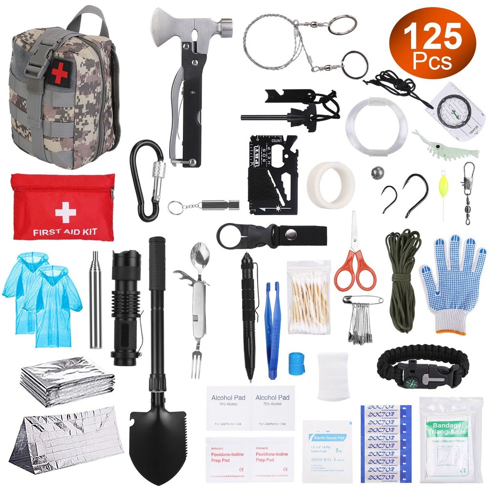 125Pcs Survival Kit w/ Shovel Axe First Aid Tactical Emergency Gear Set