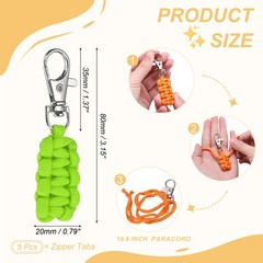Paracord Zipper Pull, Polyester Zipper Pulls Replacement 5 Pcs & Light Green
