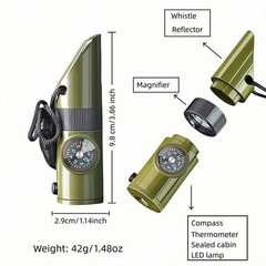 7-in-1 Survival Whistle Kit:120dB Loud Safety Whistle with Compass,Thermomete…
