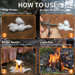 2PCS Magnesium Fire Starter with Striker, High Temp Magnesium Rod, Ferro Rod Fir