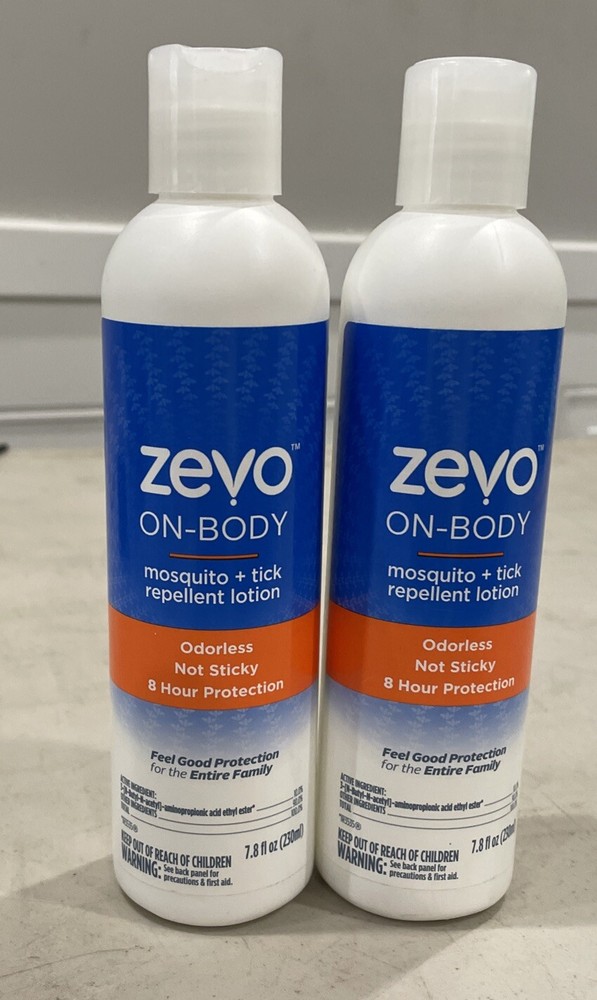2 New Bottles, Zevo On-Body Mosquito + Tick Insect Repellent Lotion 7.8 oz