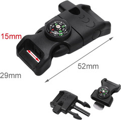 5/8 Inch Compass Flint Scraper Fire Starter Whistle Buckle Plastic Paracord Brac