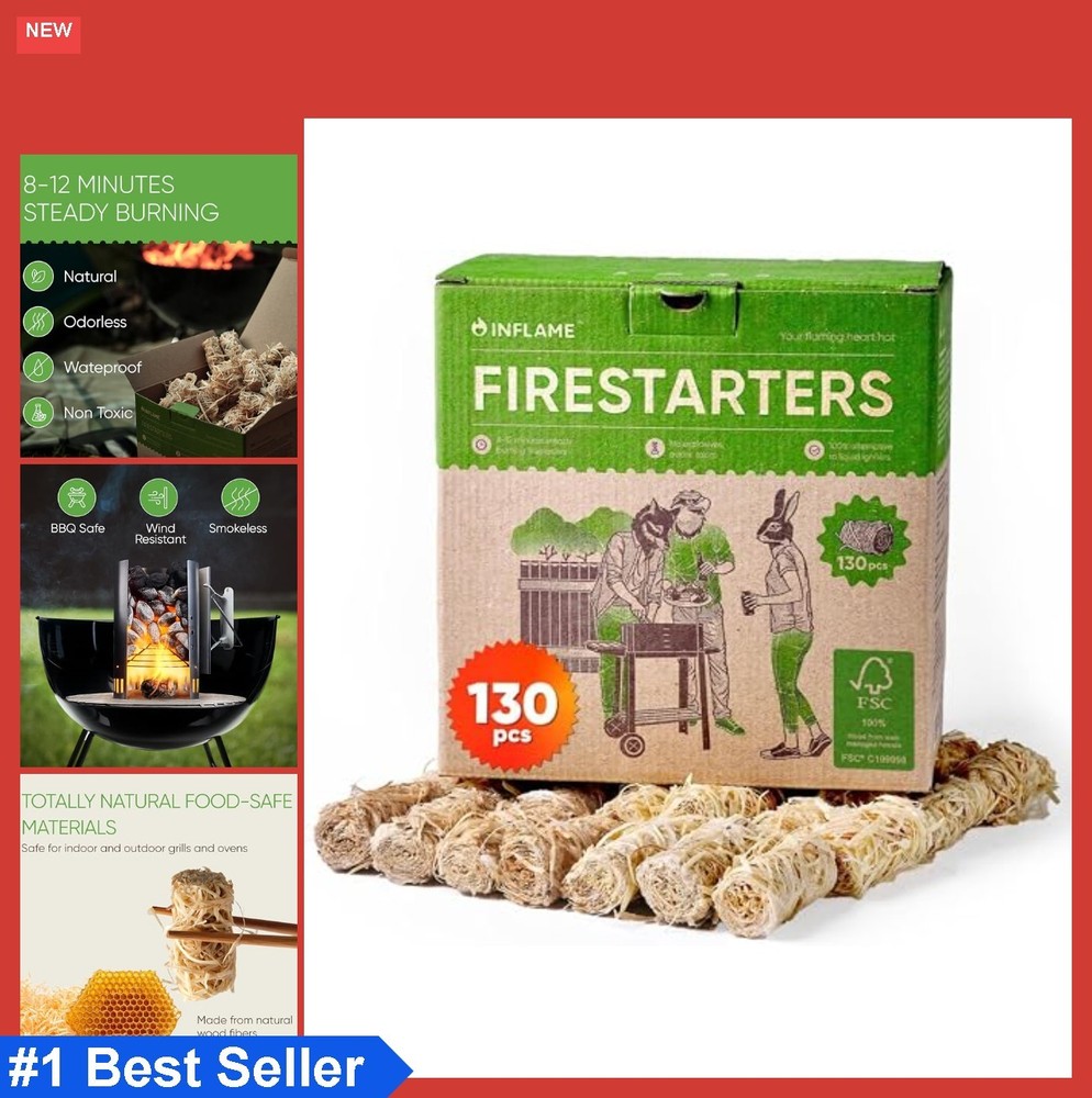 Fire Starters 130 Pcs Waterproof Natural Wood For Campfire Charcoal BBQ Grill