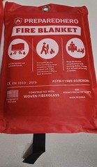 Prepared Hero Fire Blanket 4 Pack 100x100cm Red Woven Fiberglass Wall Mount