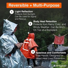 Emergency Survival Poncho (4pc) Thermal Mylar Foil Coating Blanket for Heat Rete