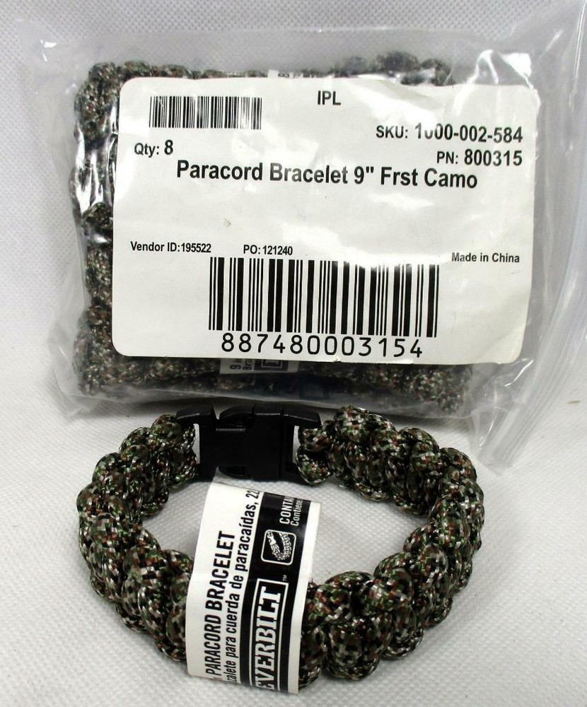 Lot of 8 Everbilt 9″ Paracord Emergency Survival Bracelet Forest Camo Hiking A-3