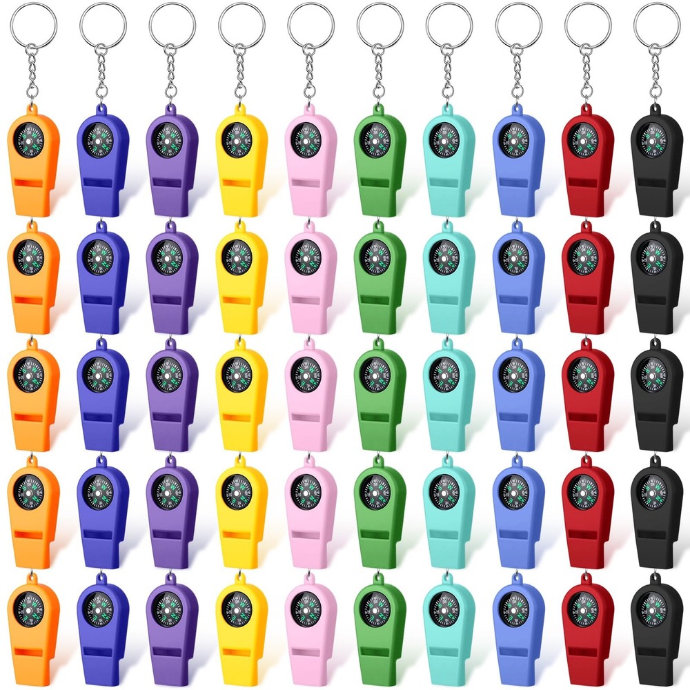 Tellegloww 50 Pcs 2 in 1 Compass Whistles with Keychains, Emergency Survival …