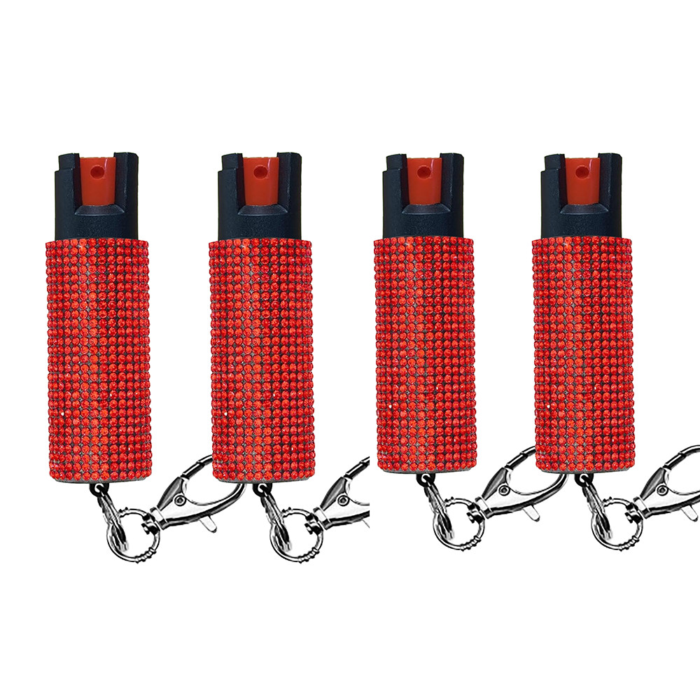 4 Pack Red Rhinestones WOMEN Defense OC 18% Pepper Spray 1/2 oz Jeweled Bling