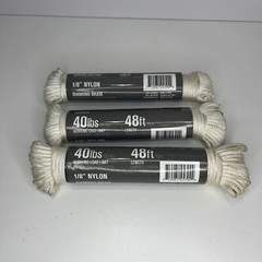 Koch 5230823 Diamond Braided Rope, Nylon, White 1/8in X 48ft 40lbs Work Limit(2)