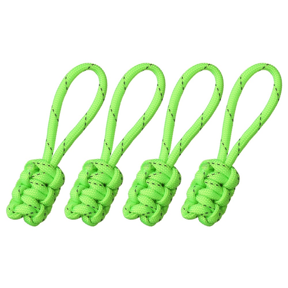 4Pcs Reflective Paracord Zipper Pull, 85 mm Length for Backpacks, Shiny Green