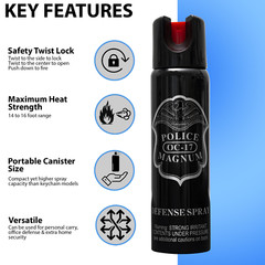 Police Magnum 4oz Twist lock pepper spray DENIM holster belt clip self defense