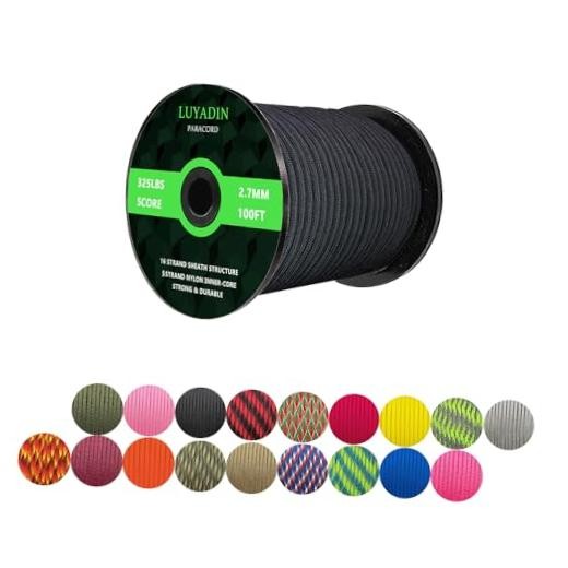 Paracord 325lb Diameter 2.7mm – 5 Strand Parachute Spool Cord – 100 ft Black