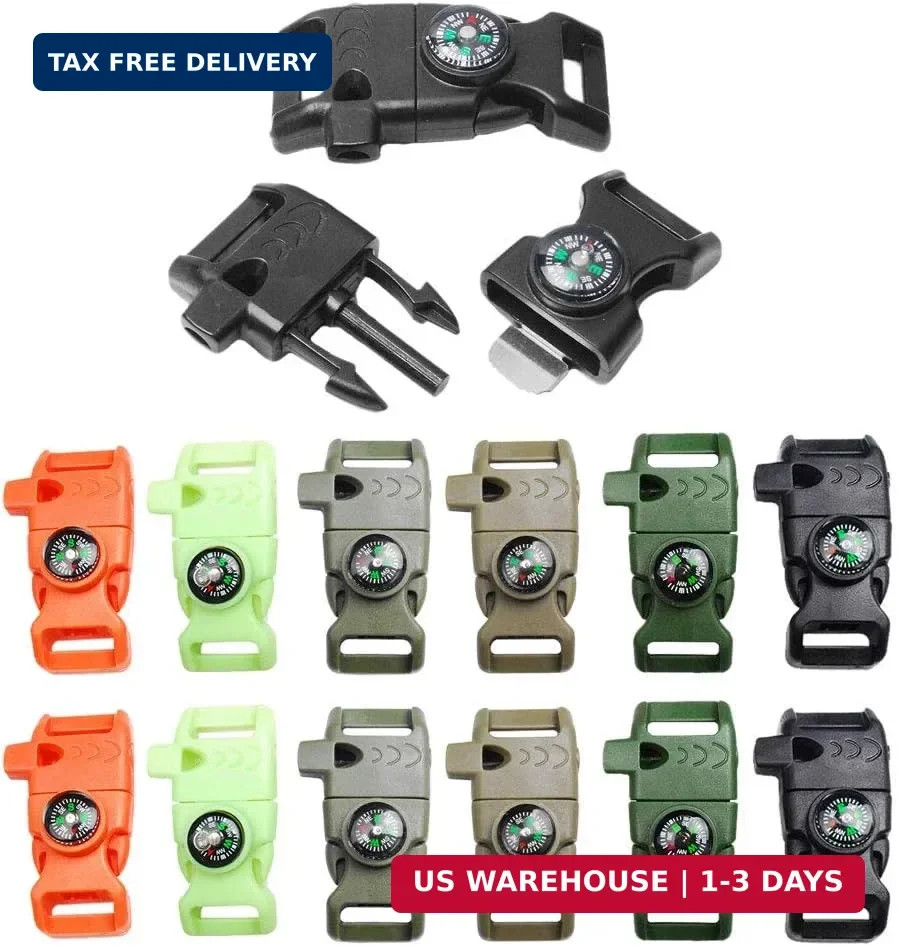 Paracord Buckle with Whistle Compass, Side Release Plastic Buckles for Paracord