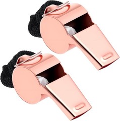 2 Pack Stainless Steel Rose Gold Whistle with Lanyard, Loud Crisp Sound Referee
