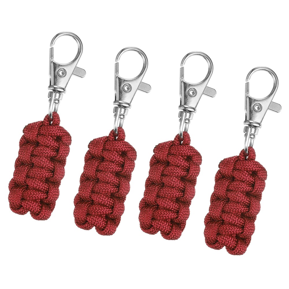 4pcs Paracord Zipper Pulls, Paracord Lanyard Keychain, Wine Red