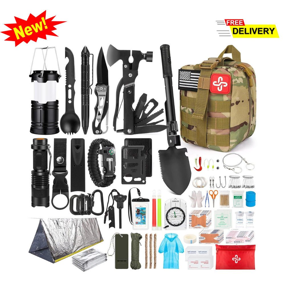 250PCS Survival Gear Kit First Aid Set w/ Bag Tent Outdoor Emergency Hiking Tool