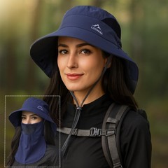 GOOHERA Sun Hat for Men & Women, Breathable Wide Brim One Size, Dark Blue
