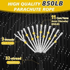 Reflective Paracord Rope 850Ib, 50/100/200/500/1000ft 4MM 11 Strand para Cords L