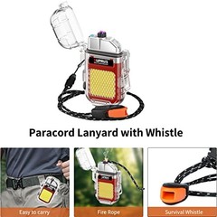 Waterproof 3 Modes of Flashlight Windproof Lighter Dual Arc Electric Red