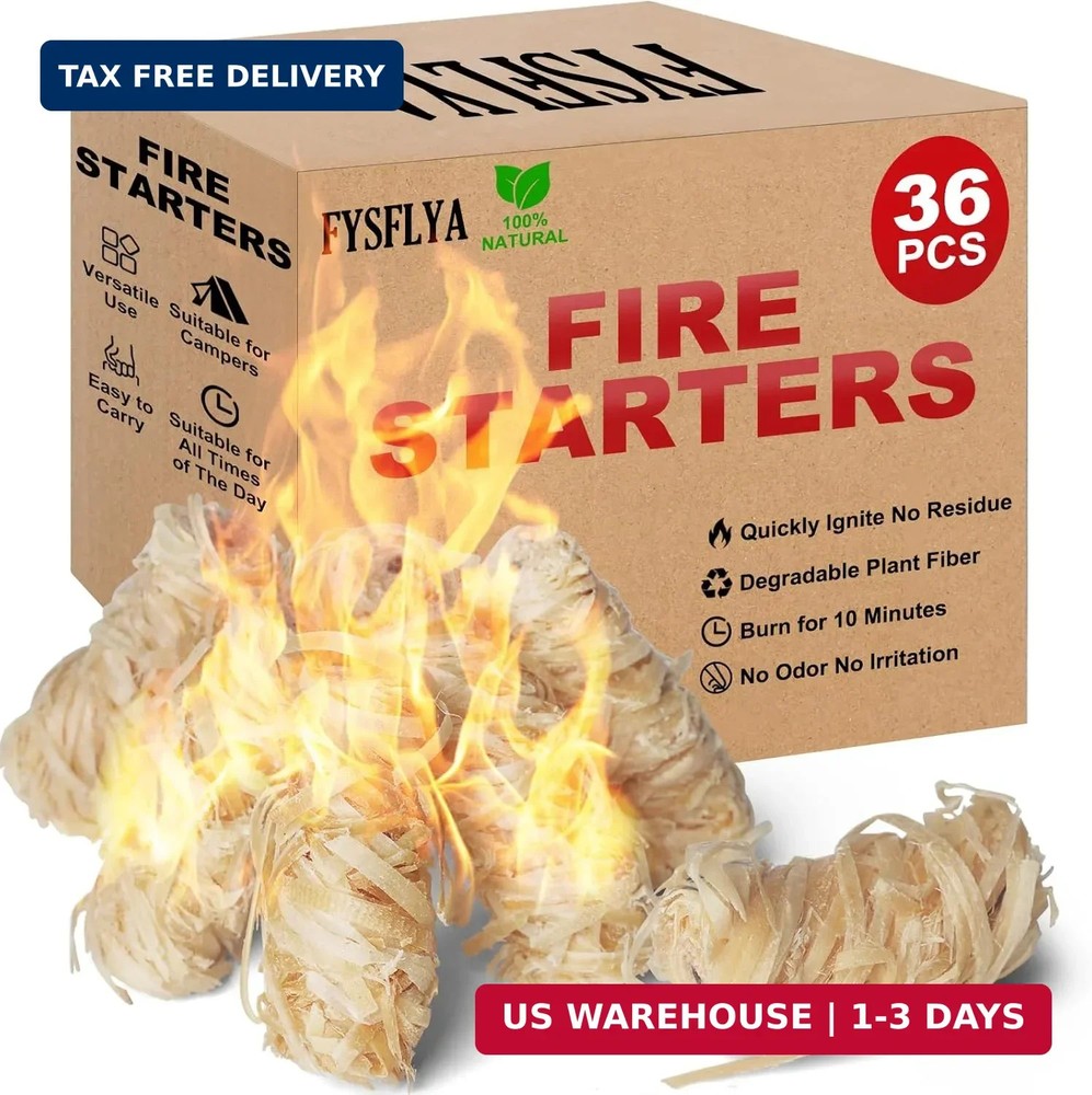 36PCS Fire Starter-Natural Fire Starters for Campfires, BBQ, Fireplaces, Barbecu