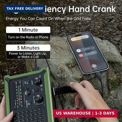 Solar Radio Emergency Hand Crank 12000mAh with Clear Signal, AM FM NOAA Weather