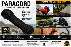 550LB Type III Paracord Rope 100FT 7 Strand Survival Camping Hiking Utility Cord