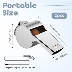 2 Pc Whistle For Coaches with Lanyard Stainless Steel Loud Crisp Sport Whistles
