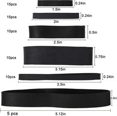 65Pcs Rubber Bands Assorted Sizes Black 6 sizes 1.5in 2in size 82 size#94 size 6
