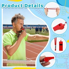 144 PCS Plastic Whistle for Coach with Lanyard Red Coaches Referee Whistle Bu…