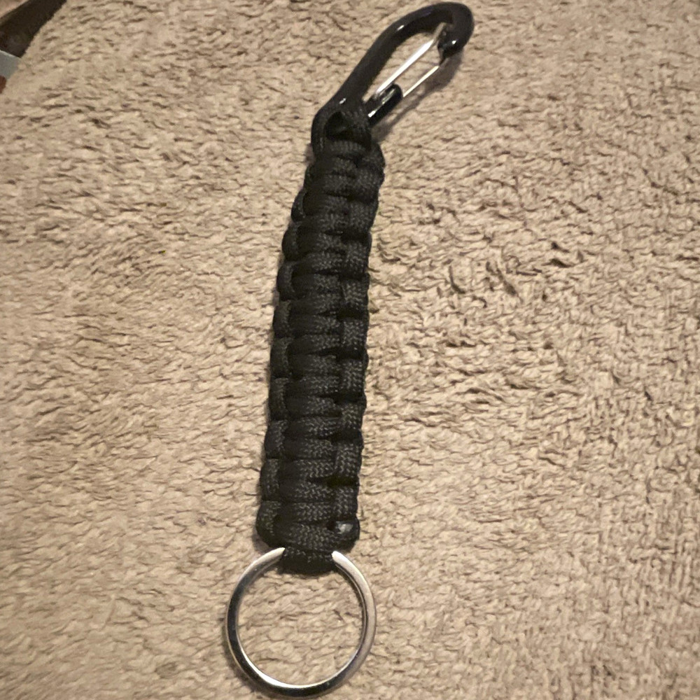Black Paracord Keychain 3.75 in with Key Ring & Carabiner for Camping Hiking