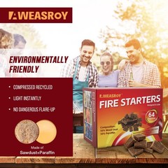Fire Starter Squares 64 – Starters for Fireplace,Chimney,BBQ Brown-64