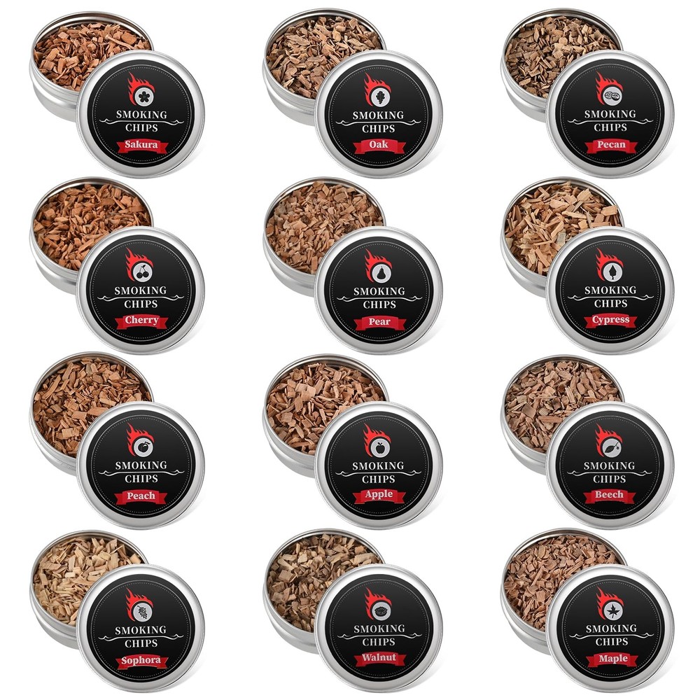 Wood Chips for Cocktail Smoking – 12 Flavor Set Including Apple, Maple & Pecan