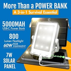 3-in-1 Solar Survival Kit, Emergency Flashlight with 5000mAh USB-C Power Bank