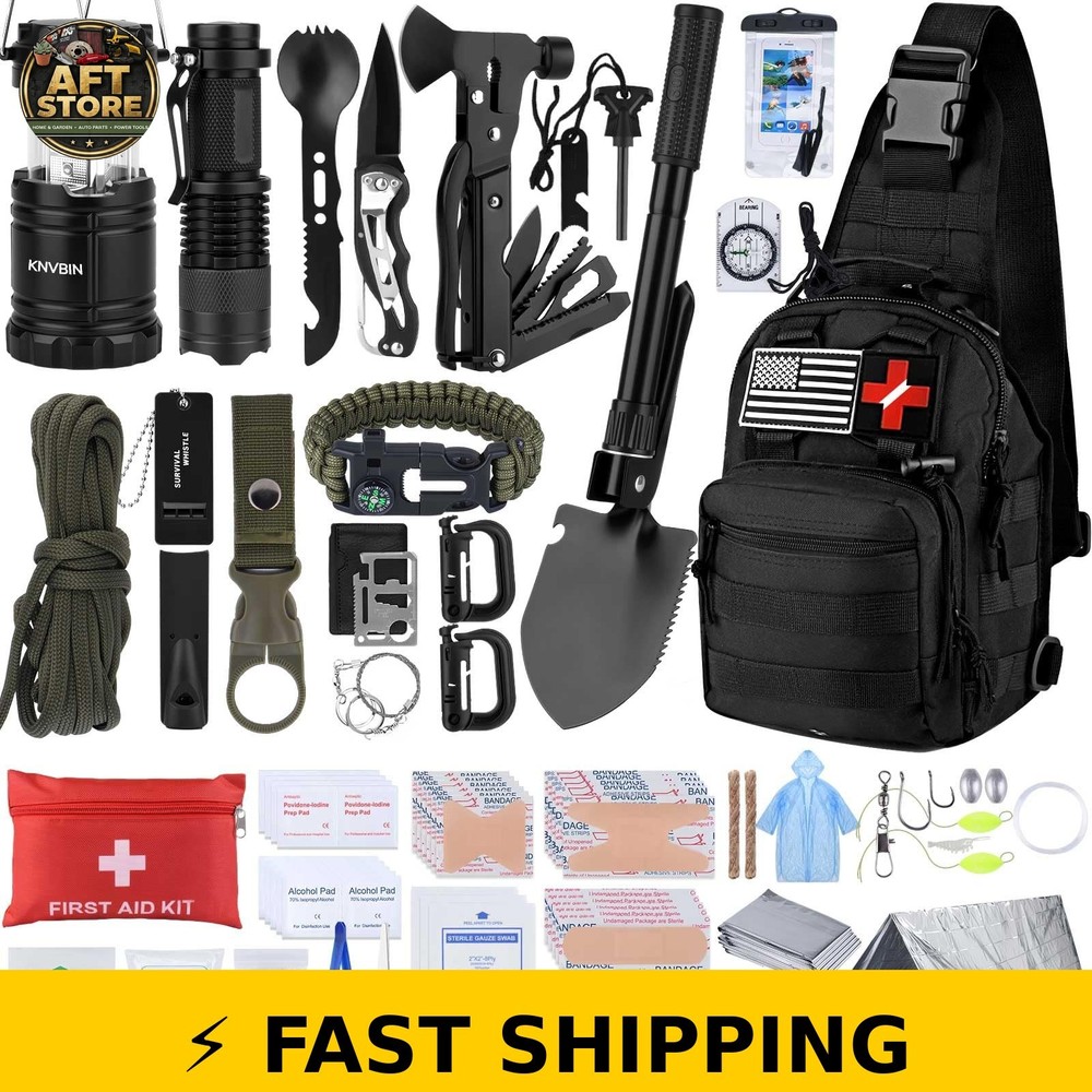 KNVBIN 250pcs Survival Kit Tactical Gear Trauma Bag Emergency Tent