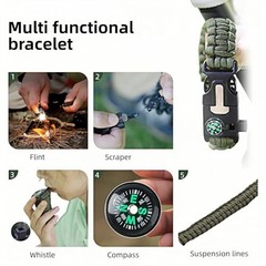 Chinshwehaw 5 in 1 Survival Bracelet-Fire Starter,Loud Green