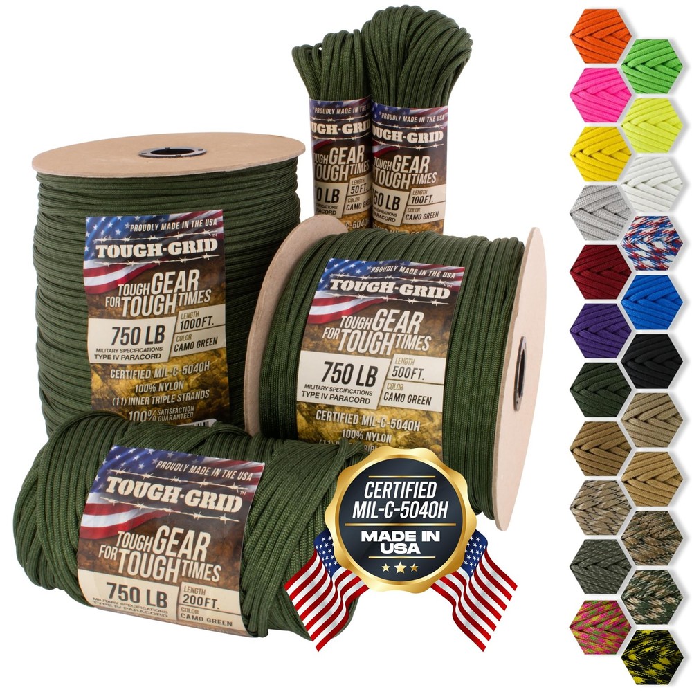 TOUGHGRID 750 Paracord Rope Nylon Parachute Cord, Made in USA Survival Kit, O…
