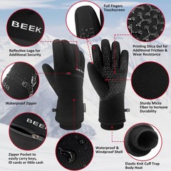 BEEK Waterproof Winter Gloves, Touchscreen Warm Medium, Black