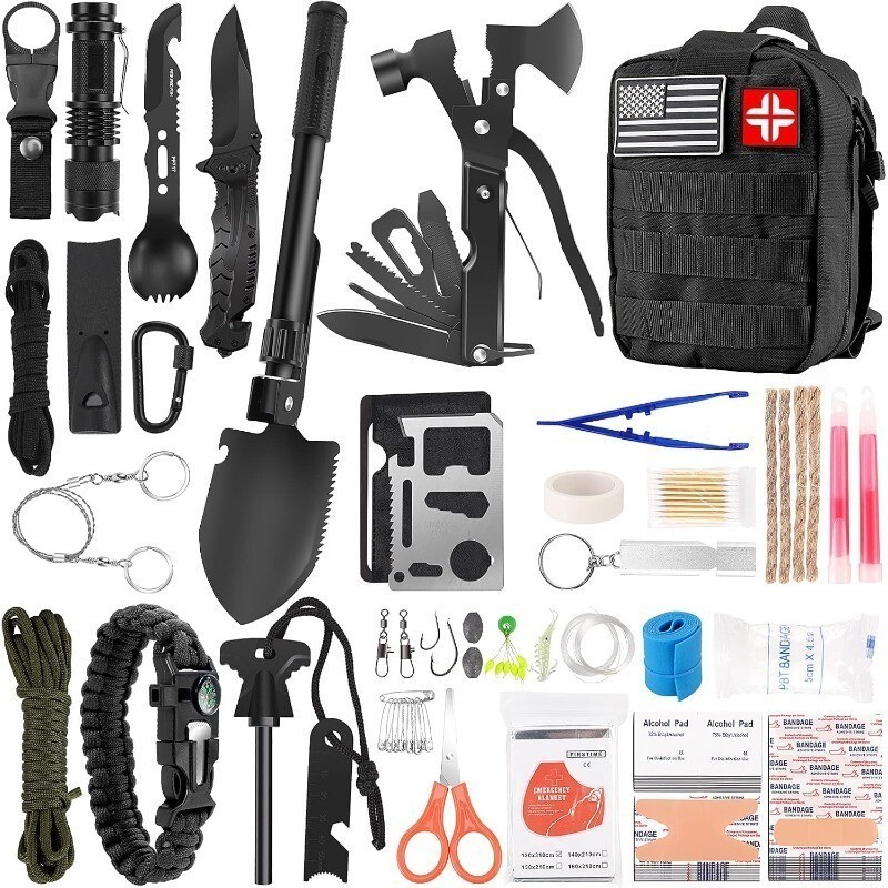 Survival Kit and First Aid Kit 142Pcs Professional Survival Gear and Equipment
