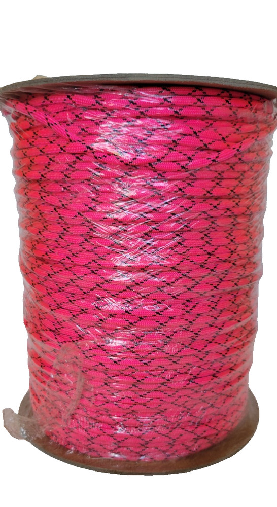 Genuine 550 Paracord Neon Pink with Black X 1000 ft spool. Made in the U S A