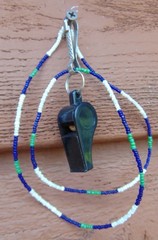 ATHLETIC BLACK PLASTIC WHISTLE ON NATIVE AMERICAN BEADED NECKLACE ~ 24″ LONG