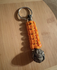 Orange/Gray Paracord Keychain Lanyard 4 in w/ Metal Keyring, 1 Pack